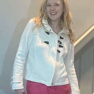 EUC Esprit Coat Jersey Hood Zip & Toggle Closure white 1990s Y2K Size large